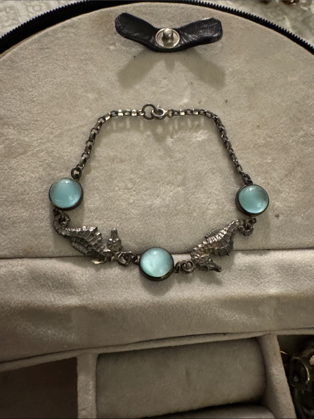 Vintage Costume Seaglass Plastic Blue Seahorse Bracelet - Women Jewelry